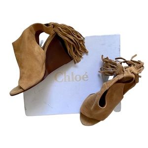 Chloe suede fringe wedges
